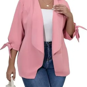 GNW Pink Open Front Knot Cuff 3/4 Sleeve Office Blazer thumbnail 1