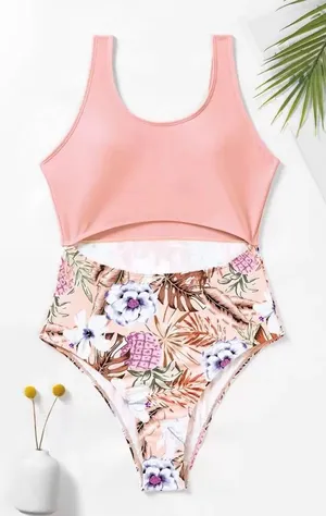 SHEIN Swim Summer Beach Random Floral Print Cut-Out One Piece Swimsuit thumbnail 1