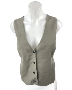 Aritzia Babaton Women's Gray Sleeveless Button Up V-Neck Crop Vest Top Size 12 thumbnail 1