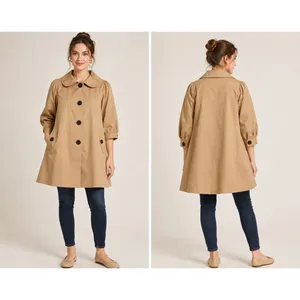 Hazel Anthropologie Beige Swing Coat Balloon Sleeve Peter Pan Collar Medium NWOT thumbnail 2