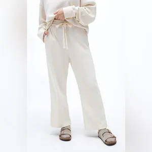 Charlie Holiday Journey Cream Waffle Knit Wide Leg Lounge Pants Drawstring thumbnail 2