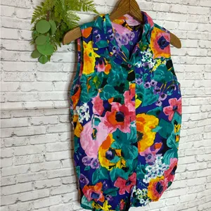 Vintage BC and Co Rainbow Floral Sleeveless Button Down Shirt thumbnail 2