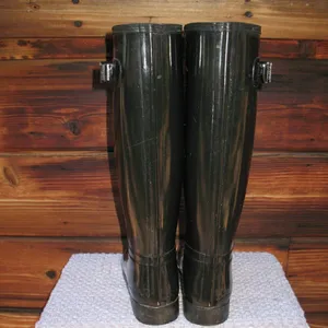 Hunter Original Refined tall wellington boots in black gloss thumbnail 6