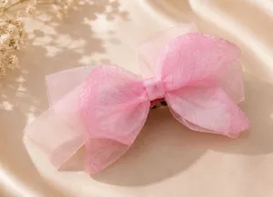 Pink Butterfly Organza Hair Bow Clip thumbnail 1
