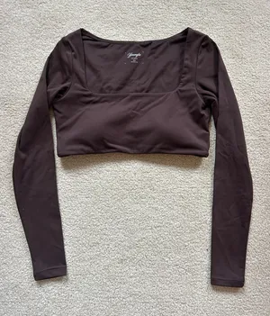 YoungLA cropped long sleeve workout top Brown thumbnail 1