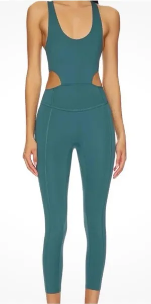 Free People Movement Back It Up One-piece Jumpsuit Pacific Green Size Medium thumbnail 1