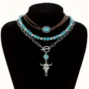 Turquoise and Silver Layered Necklace Set Blue thumbnail 7
