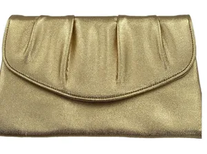 Shimmering Vintage faux leather gold clutch. thumbnail 1