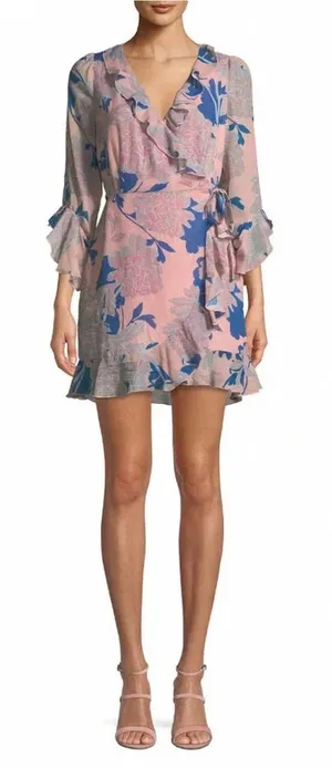 Red Carter Tessa Floral-Print Wrap Dress Pink Blue‎ Size Large thumbnail 1