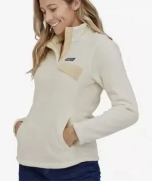 Patagonia Re Tool Ivory Cream Snap‎ Pullover Fleece Fuzzy Jacket Size MEDIUM thumbnail 1