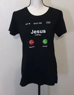 Jesus Calling answer decline black short sleeve top Size M thumbnail 1