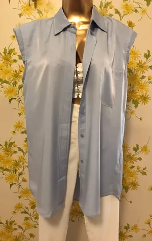 Oversize shoulder pads sleeveless shirt in blue size L thumbnail 4