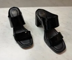Sofft Sheila Womens 9M Black Patent Leather Block Heel Slide Sandals Square Toe thumbnail 1