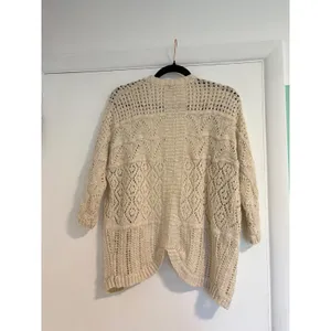Pink Rose Cream Pointelle Knit Open Front Cardigan Sweater Medium Boho Ivory thumbnail 6
