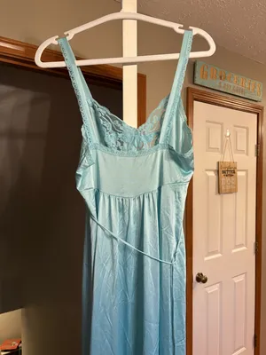 Miss Elaine Light Blue Lace-Trim Maxi Slip thumbnail 3