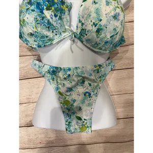 Victoria's Secret BOMBSHELL Push Up SWIM SET floral blue Bikini 38D/Large thumbnail 3