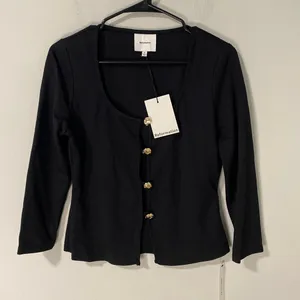 NWT Reformation Owen Knit Top Black Cutout Button Top M thumbnail 2