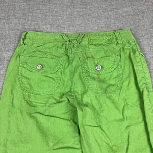 WORN Linen Blend Capri Pants Womens 4 Green Twill Cuffed Pockets Lightweight thumbnail 15