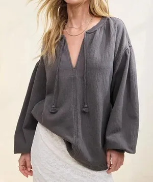 Aerie Easy Street Sweatshirt XS Gray Oversized Slouchy Tunic Tassel Coastal Boho thumbnail 1