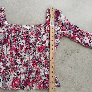 ASTR The Label Floral Smocked Long Sleeve Peplum Blouse Elastic Waist Size M thumbnail 8