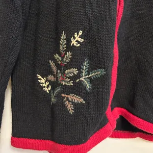 Vintage 90’s‎ Christmas Tree Embroidered Zip Front Holiday Cardigan Size PL thumbnail 3
