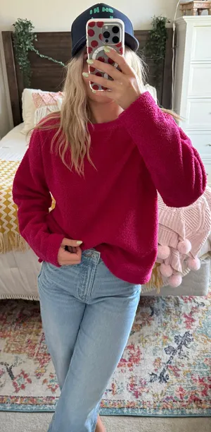 Loft Pink Sherpa Crew Neck thumbnail 1