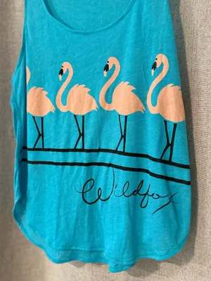 Wildfox | Teal Flamingo Graphic Tank Top | XS thumbnail 2