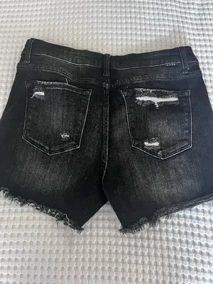 Risen Black Women’s Distressed Black Denim Shorts Size L thumbnail 4