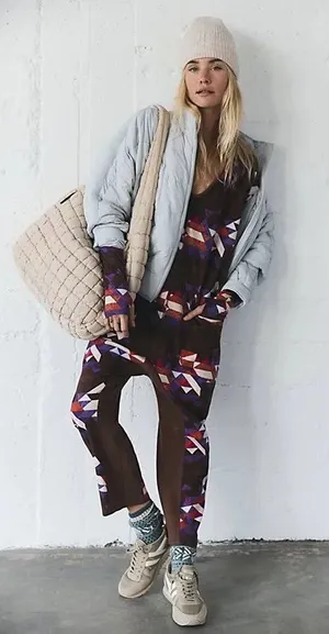 NWOT Free People Movement Hot Shot Long Sleeve Printed Onesie - Delta Geo Combo thumbnail 1