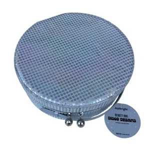 JoyBright Disco Dreams Beauty Box Silver Holographic Round Train Case Mirror NWT thumbnail 1