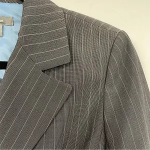 Ann Taylor Grey Pinstripe Women Blazer Jacket 4 Button Down Dark Academia Preppy thumbnail 3
