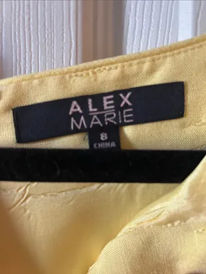 Alex Marie Linen Blend Soft Yellow‎ Lined Sleeveless Shift Midi Dress Beaded 8 thumbnail 7