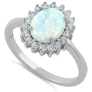 Sterling Silver Size 5 925 Oval White Lab Opal CZ Ring thumbnail 1