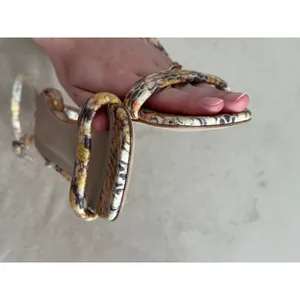 Sandro Ankle Strap Maeva Yellow Brown Snakeskin Leather Sandals Size 39 thumbnail 6