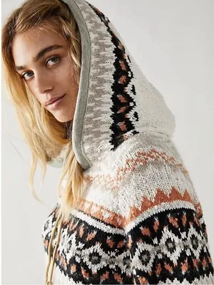 Free People Inverness Hoodie Cropped Sweater Boho Grunge Hippie Relxaed Fit M thumbnail 5