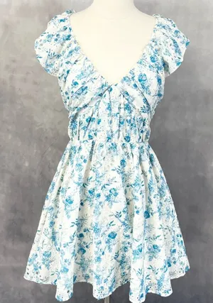 Lush Floral Eyelet Mini Dress Women Small Ruffle Cottage Romantic‎ Coquette thumbnail 1