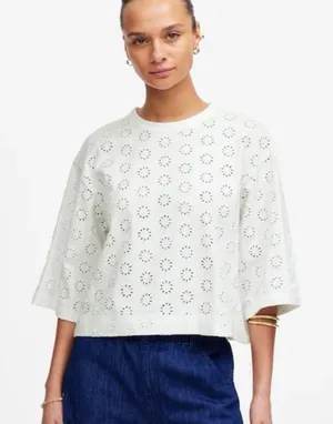 Madewell Embroidered Wide-Sleeve Boxy Tee in White NWT! thumbnail 1