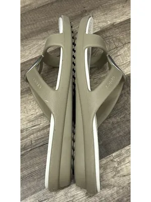 Crocs Sanrah Sandals Women Size 9 Beveled Circle Wedge Khaki Oyster Slip On Shoe thumbnail 6