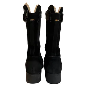 UGG Australia Boots Womens 8 Black Suede‎ Shearling Lined Buckle Moto Lug Sole thumbnail 6