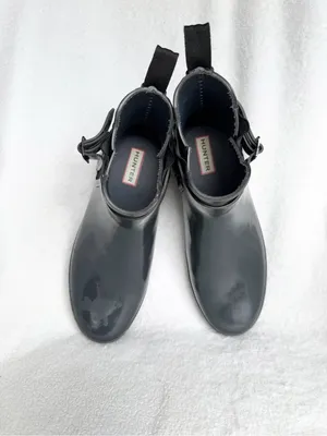 HUNTER Refined Gloss Quilt Chelsea Waterproof Ankle Boots Womens Size 8 Gray thumbnail 2
