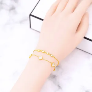 White Clovers CZ Beads Gold Layered Bracelet thumbnail 1