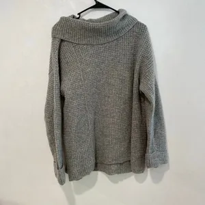 Free People Gray Waffle Knit Off Shoulder Sweater Size S Cozy Slouchy thumbnail 2