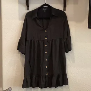 C'est Toi Flounce black 3/4 sleeve tiered Button down casual Swing Dress thumbnail 9
