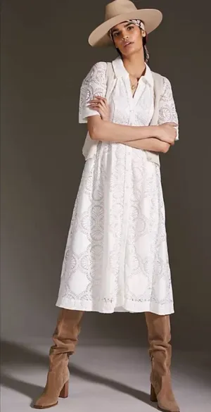 Anthropologie White Eyelet Midi Dress with Cutout Back thumbnail 1