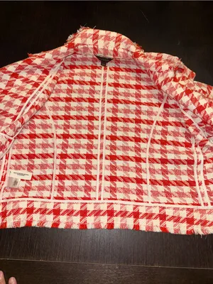 Ann Taylor Fringe Houndstooth Tweed Moto Jacket Blazer Size L thumbnail 9