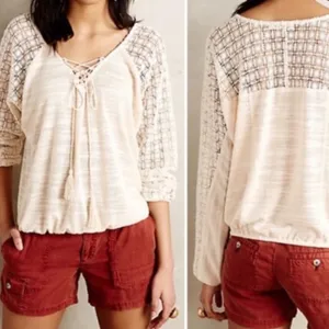 Anthropologie Meadow Rue Cream Lace Detail Blouse thumbnail 2