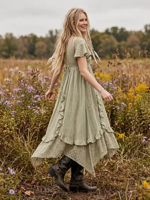 Free People Ethereal Bohemian Bring The Romance Midi Maxi Dress Stone Moss XS thumbnail 2