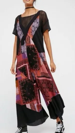 Free People All Patched Up Wide Leg Jumpsuit Patchwork V-Neck Womens‎ Size XS thumbnail 1