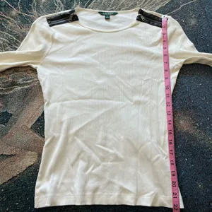 Vintage Lauren Ralph Lauren Zip Shoulder Ribbed Top White Y2K Preppy Streetwear thumbnail 12