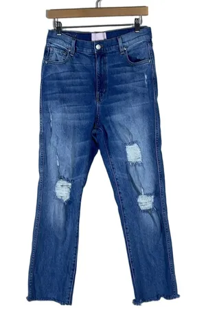 Revice Denim Distressed Straight Leg Jeans Medium Wash Grunge Frayed Hem Size 32 thumbnail 1